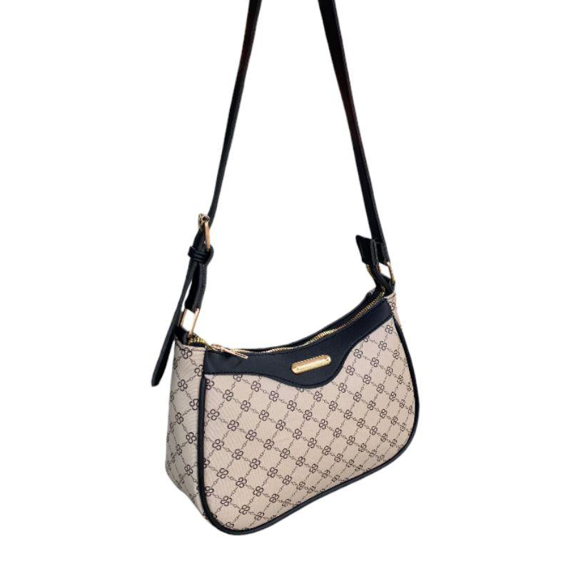Tas Wanita Marcia Bag Elegan Handbag Wanita Selempang - Kulit PU - Black/Milo - 21x12x12cm - Slingbag 5
