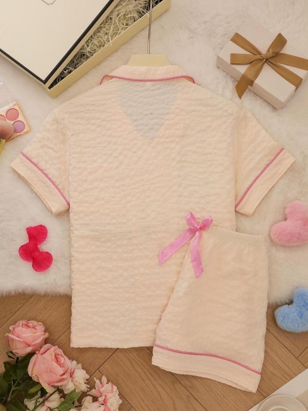 Women's Solid Color Short Sleeve Top & Shorts Pajama Two-piece Set, Casual Comfy Shirt & Shorts PJ Set, Ladies Summer Sleepwear, Loungewear 5