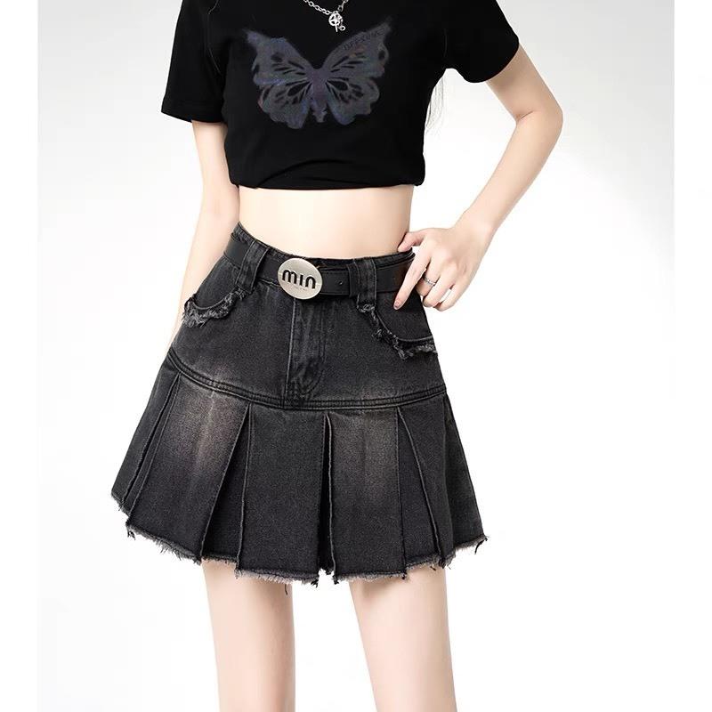 Chân Váy Jean nữ xếp ly SHOP NHƯ QUỲNH  Tua rua gấu, chân váy xếp ly có lót trong c58 3