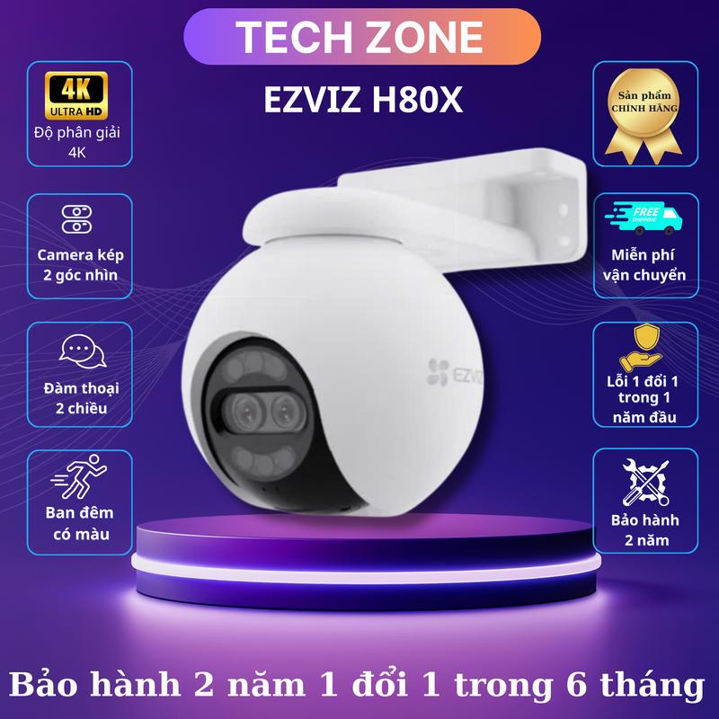Camera WIFI EZVIZ H80X DUAL 4K Ống Kính kép Phòng thủ chủ động với còi báo động & đèn chớp tại TECHZONE VN