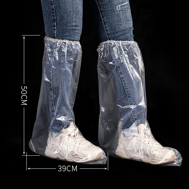 A Couple Waterproof Thick Plastic Shoes Cover Disposable Shoe Dust Covers Outdoor Rain Shoe Covers High-Top Boot Cover