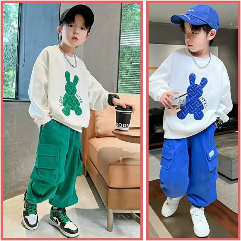 Bộ thu đông năm 2024 cho bé trai 17-45kg, bộ quần áo dài tay bé trai 5-14 tuổi mẫu loang in chữ CROWD  có mũ , chất da cá dày dặn, giữ ấm tốt,may kĩ. DL Fashion Men. 7
