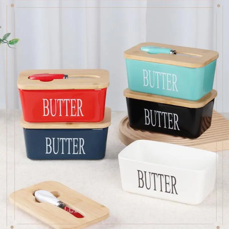 Butter Storage Box with Lid, 2 Counts Rectangular Butter Cheese Storage Container with Knife, Food Storage Box for Home Kitchen