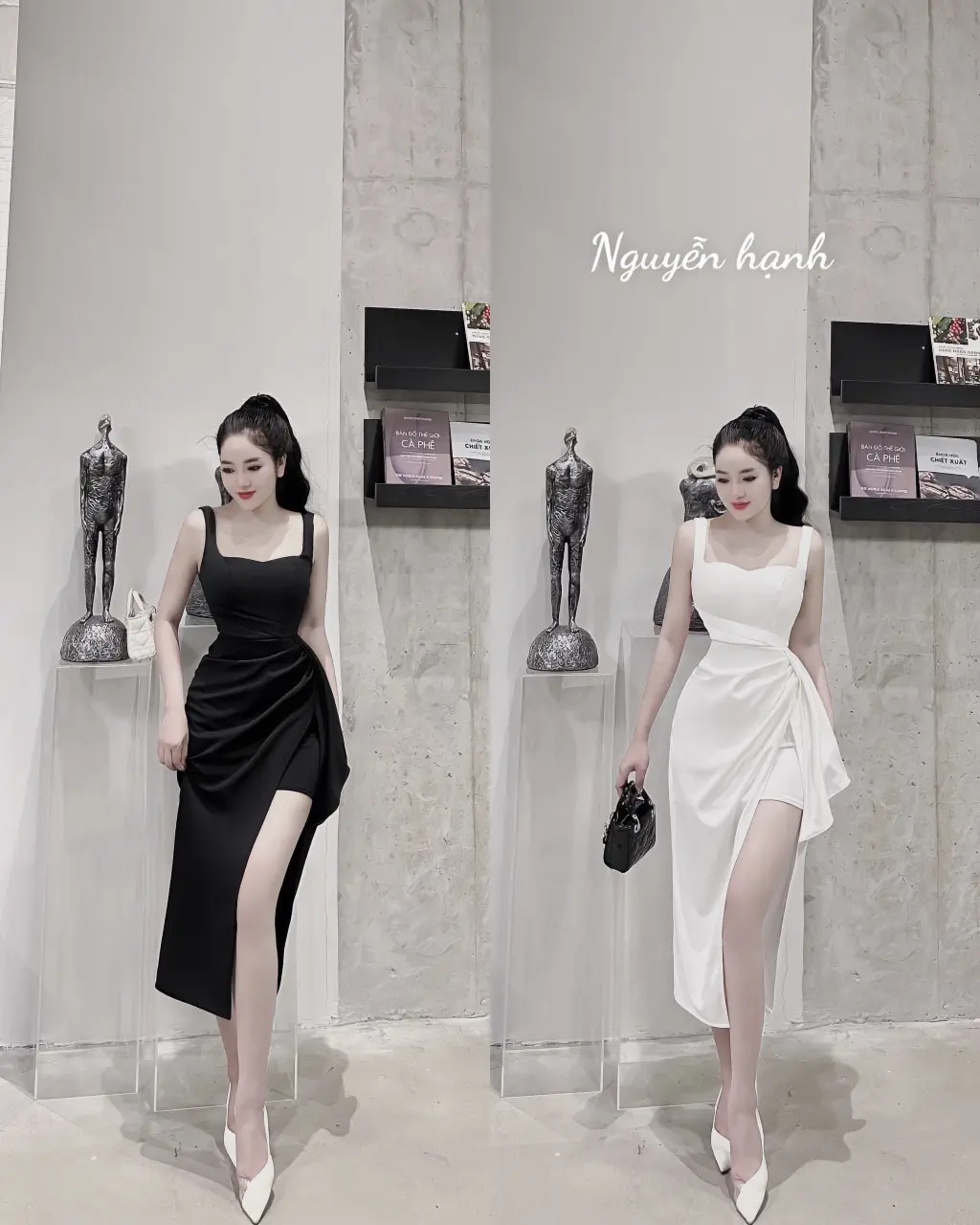 Đầm body đi tiệc cao cấp A451 chất umi dày co giãn kiểu 2 dây to phối bèo xếp ly xẻ tà bên trái có đệm mút freesize KimHoa77