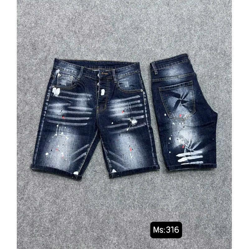 Quần short nam xanh chất jean loang trắng rách xước chuẩn form Menswear Pants Có Túi 