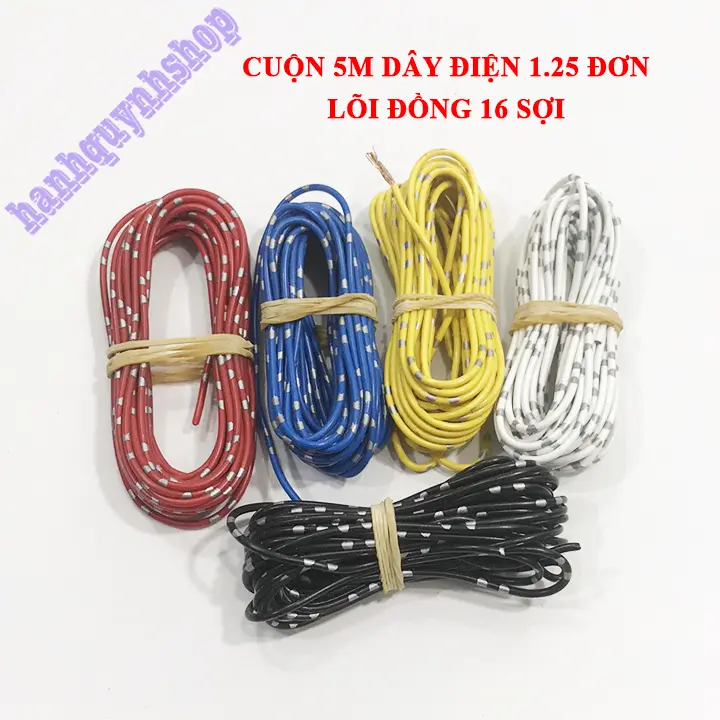 Cuộn 5m dây điện nhật 1.25 đơn lõi đồng 16 sợi 5 màu, dây điện đơn 0