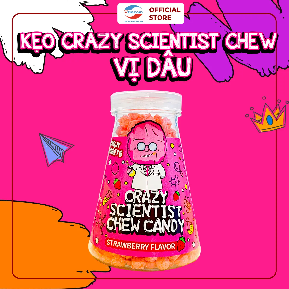 Kẹo Chew Dâu - Kẹo Crazy Scientist 80g - Ăn Vặt