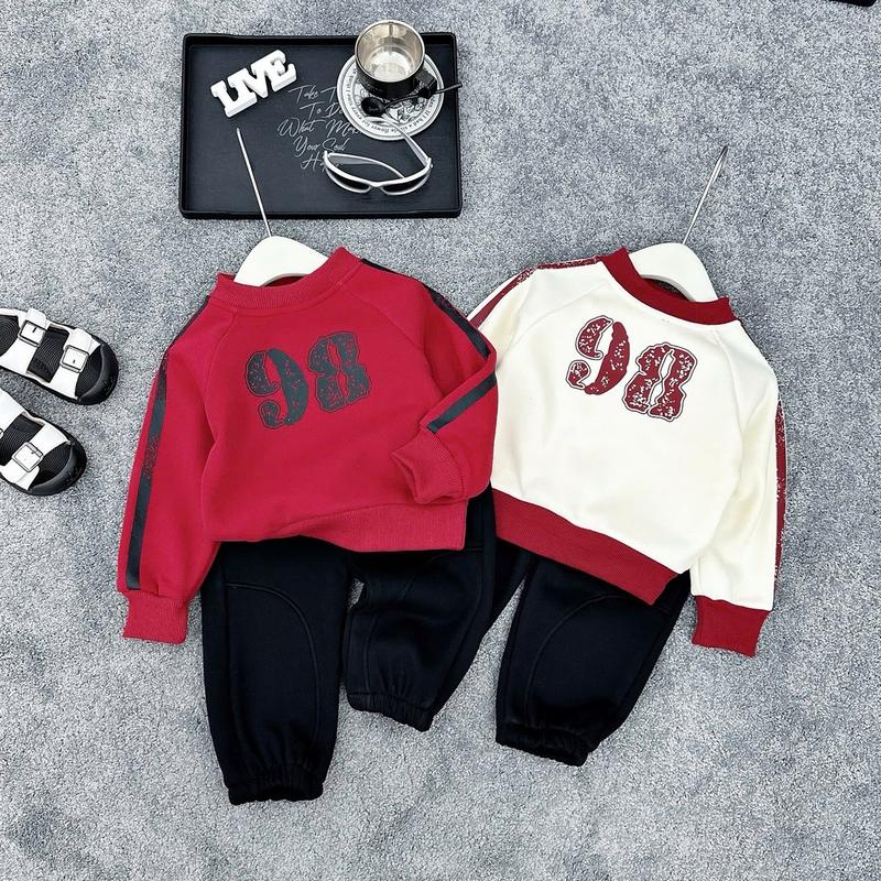 Bộ quần áo nỉ ép lót lông nhung PHỐI LOANG dày ấm cho bé trai gái size 8-18kg