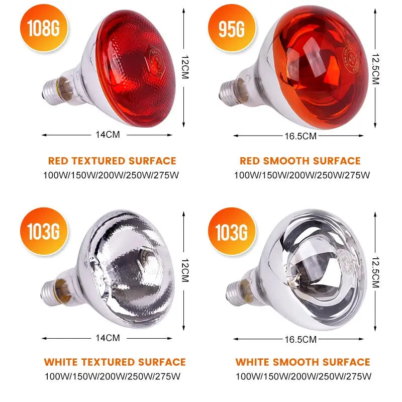 Bóng đèn sưởi ấm, 220V, Thích hợp cho gia cầm, bò sát, thực vật và lưỡng cư, đèn sưởi ấm, chăn nuôi, cách nhiệt hồng ngoại, có sẵn trong 100W / 150W / 200W / 250W 0
