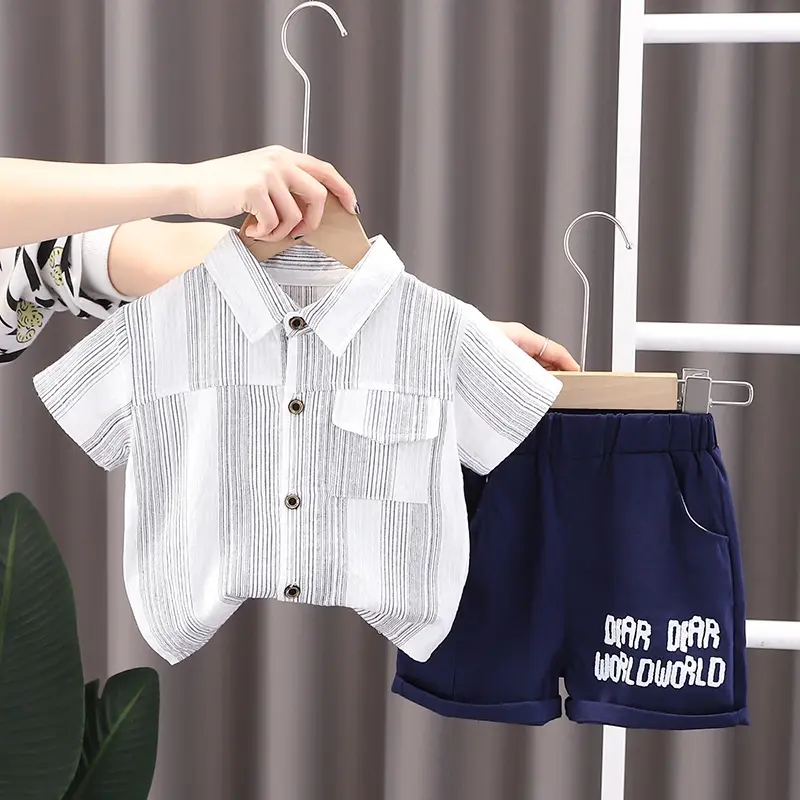 AnvilaShop Setelan Anak Laki-Laki Model Garis-Garis Serat Import Fashion 3