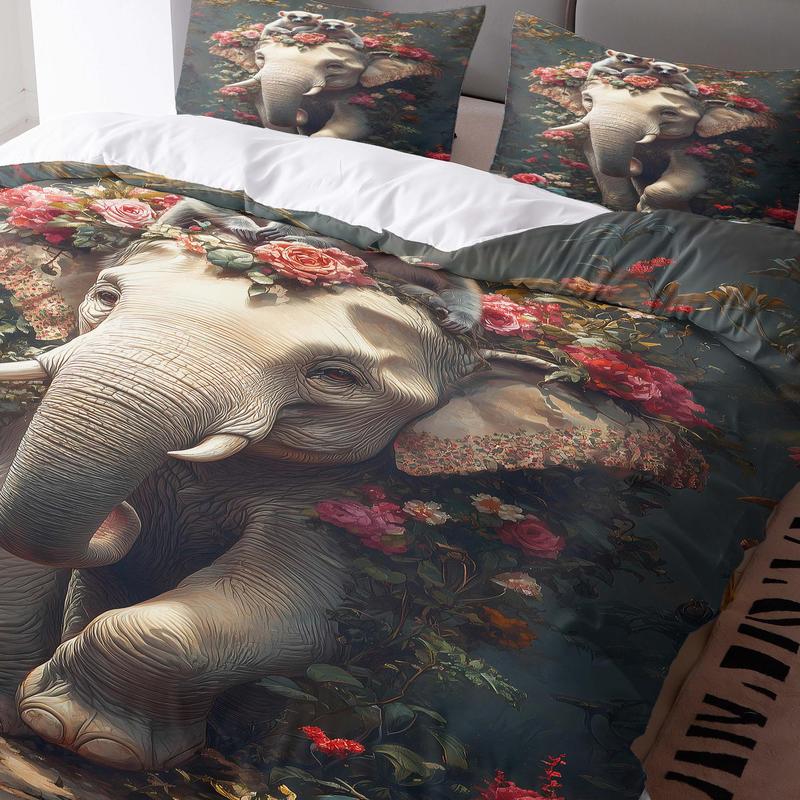 Product Introduction of Elephant Pattern Bedding Set, 3 Counts/set Including 1 Duvet Cover & 2 Pillowcases without Filler, Soft Comfortable Bedding Set for Home Bedroom 5
