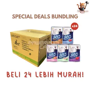 PPC 1 Dus 24 Pcs Life Cat Pouch Makanan Basah Kucing Wet Food Kitten Adult Chicken Tuna Salmon 85g