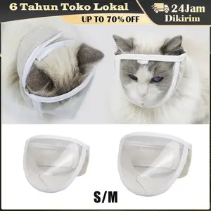 S/M Masker Kucing Anti Gigit Ukuran / Penutup Kepala Katun Bernapas & Nyaman / Velcro Adjustable Tidak Mudah Lepas / Cocok untuk Grooming, Vet Care, Potong Kuku