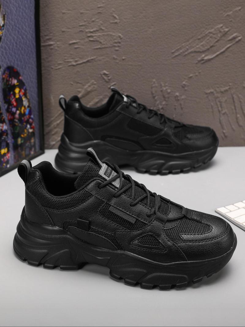 Product Introduction of Men's Fashionable Lace Up Contrast Mesh Sneakers, Casual Comfortable Breathable Sports Running Shoes, Male All-match Round Toe Chunky Sneakers for Daily Life 2