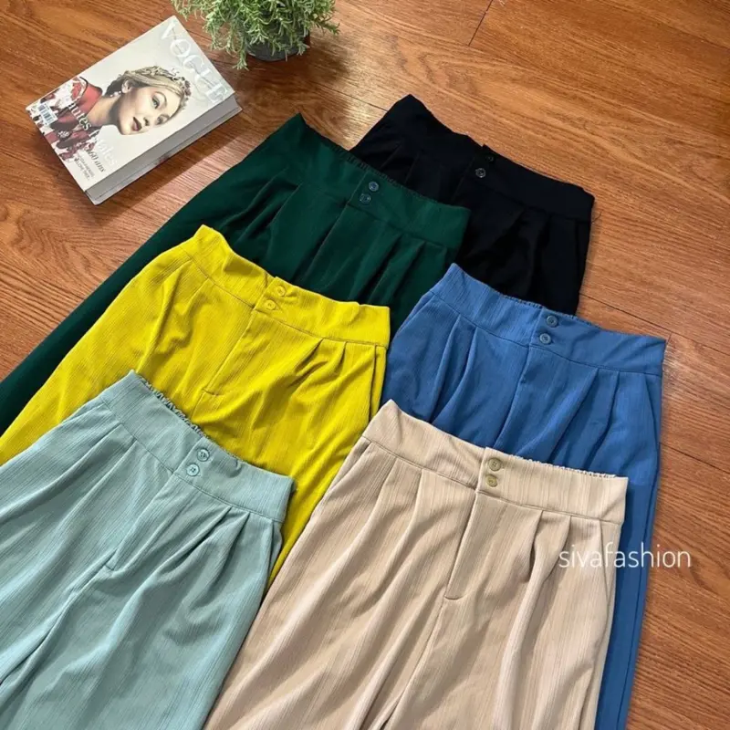 Sivafashion-Jennie Knit Pants Celana Kulot Highwaist Knit Kancing Wanita 2