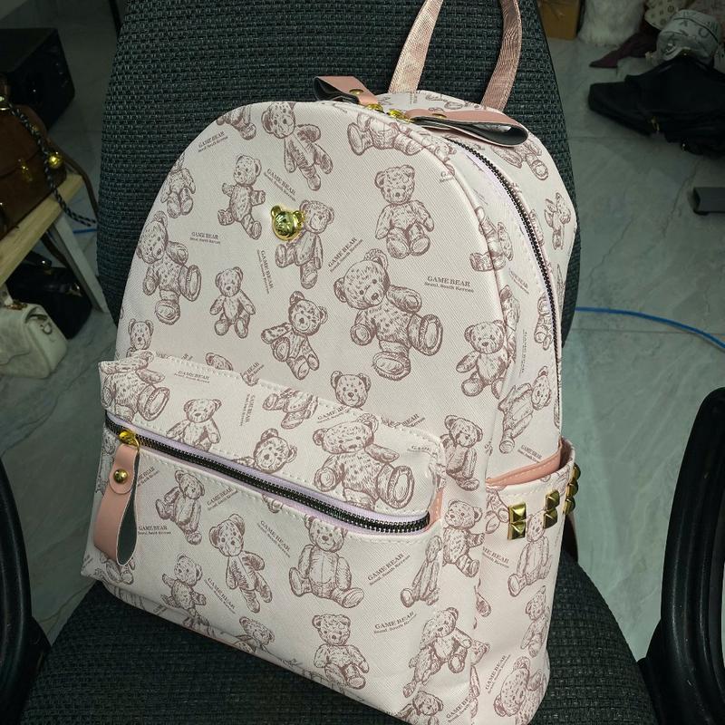 Balo da đi học balo đi chơi họa tiết gấu size 37cm,quai bản to K673 