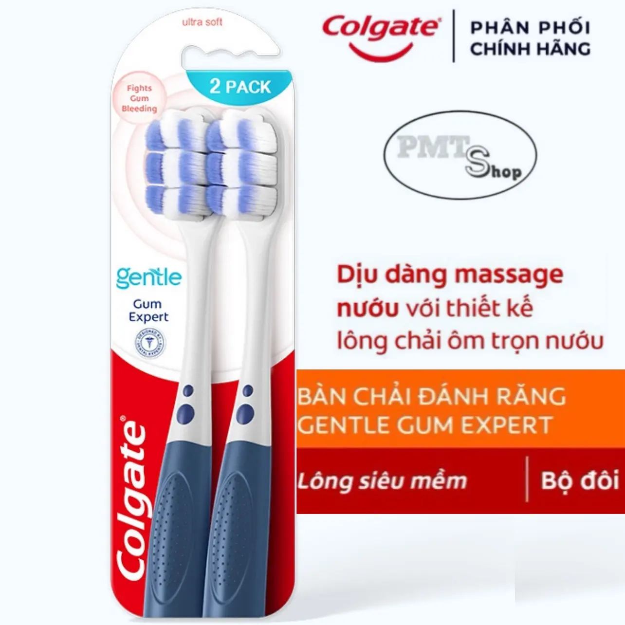 Bộ 2 Bàn chải đánh răng Colgate Gentle Gum Expert lông dày siêu mềm ôm sát nướu giảm chảy máu