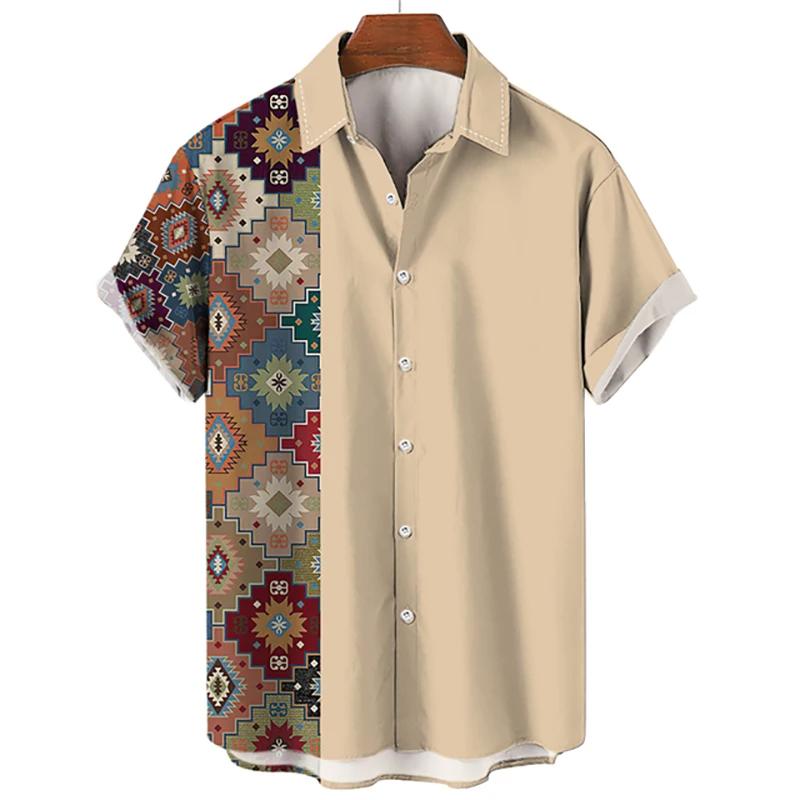 Product Introduction of Men's Hawaiian Beach Ethnic Style 3D Printed Street Retro Fashion Short Sleeve Shirt Menswear Top 2