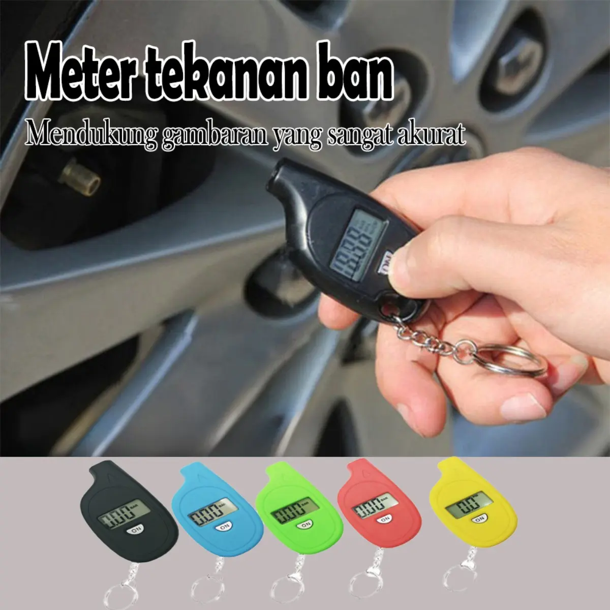 Pengukur Tekanan Ban Digital Portabel, Desain Gantungan Kunci, Memudahkan Penggunaan untuk Mobil dan Motor, Empat Satuan Ukuran (PSI, BAR, KPA, KG/cm2), Akurasi Tinggi, Baterai Ganti, Kompak dan Praktis untuk Penggunaan Harian Car