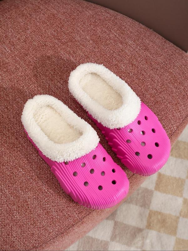 Plain Round Toe Slip-on Platform Clogs, Warm Fluffy Plush Lining Fluffy Warm Soft Platform Clogs, Hollow Out Slippers for Women, 2024 Comfort Shoe for Girl for Winter Footwear 9