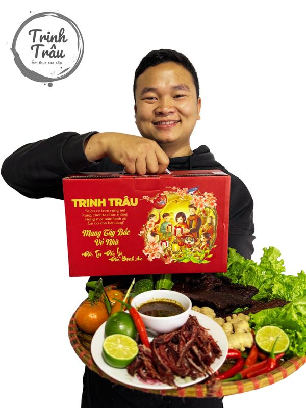 HỘP QUÀ TẾT 1KG Thịt Trâu Gác Bếp Trinh Trâu + 1 lọ Chẩm chéo 200g Chuẩn Tây Bắc Đặc Biệt Chế Biến Ăn Sẵn Tiện Lợi - Trinh Trâu Food
