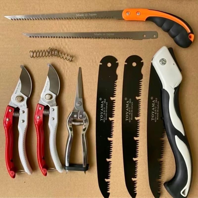Bộ Dụng Cụ làm vườn 8 món thép SK5 gồm 2 kéo cắt cành, 1 kéo tỉa, 1 cưa lách,1 cưa gấp và lưỡi thay thế