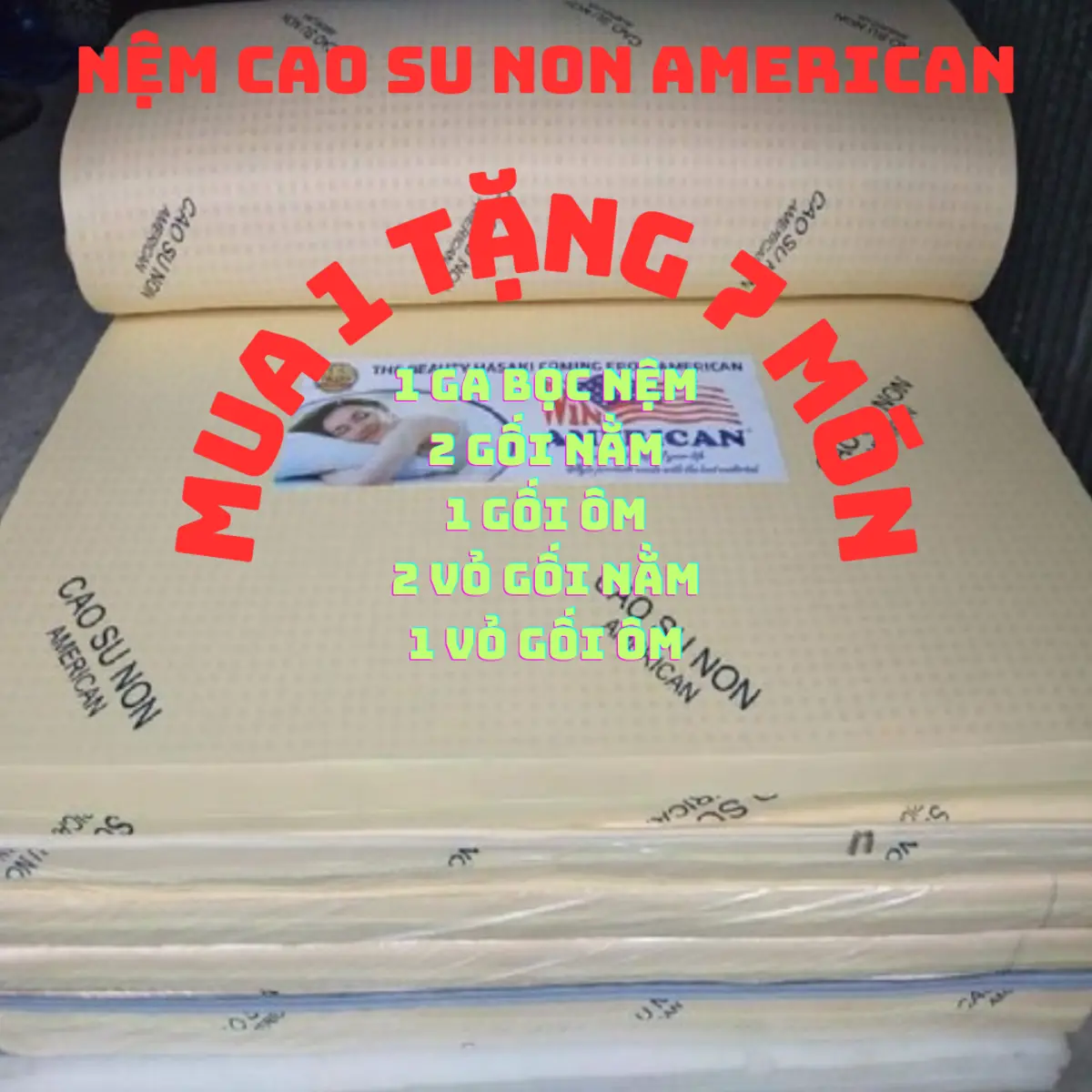 nệm cao su non american dày 5cm ( quà tặng 7 MÓN ) giá tại nhà máy