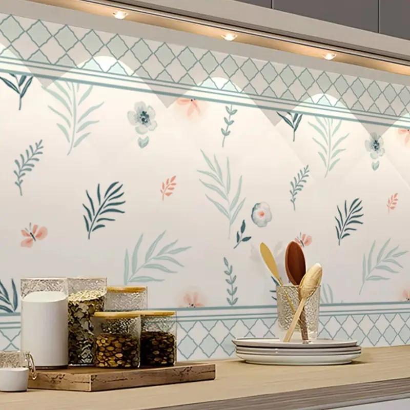 stiker dapur anti minyak anti api wallpaper 3d alumunium foil 6 meter X 60 cm(PT) motif daun palm Dinding