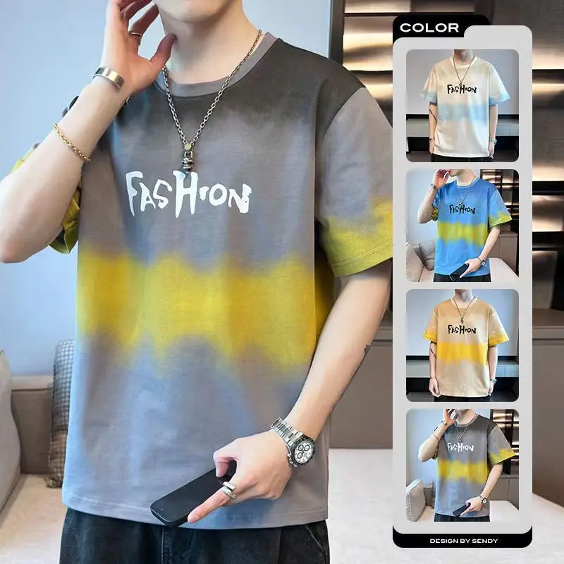 Summer Thin Printed Short Sleeve T-Shirt Men's Trendy Loose Round Neck Top Ins Style Versatile Half Sleeve Tee