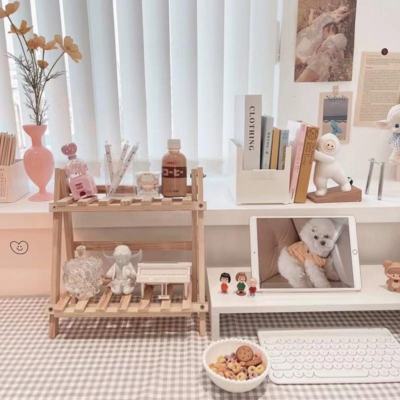 Wooden Desktop Storage Rack, 1 Count Double Layer Desk Organizer, Desk Storage Shelf for Home Office, Summer Home Decor Shelf, Home Organizer, Desk Accessories, House Organizers 8