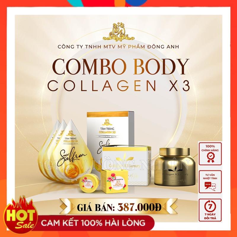  Combo 3 Món Dưỡng Da Gồm Kem body + Kích Trắng+ Tắm Trắng Collagen X3 - Mỹ Phẩm Đông Anh 