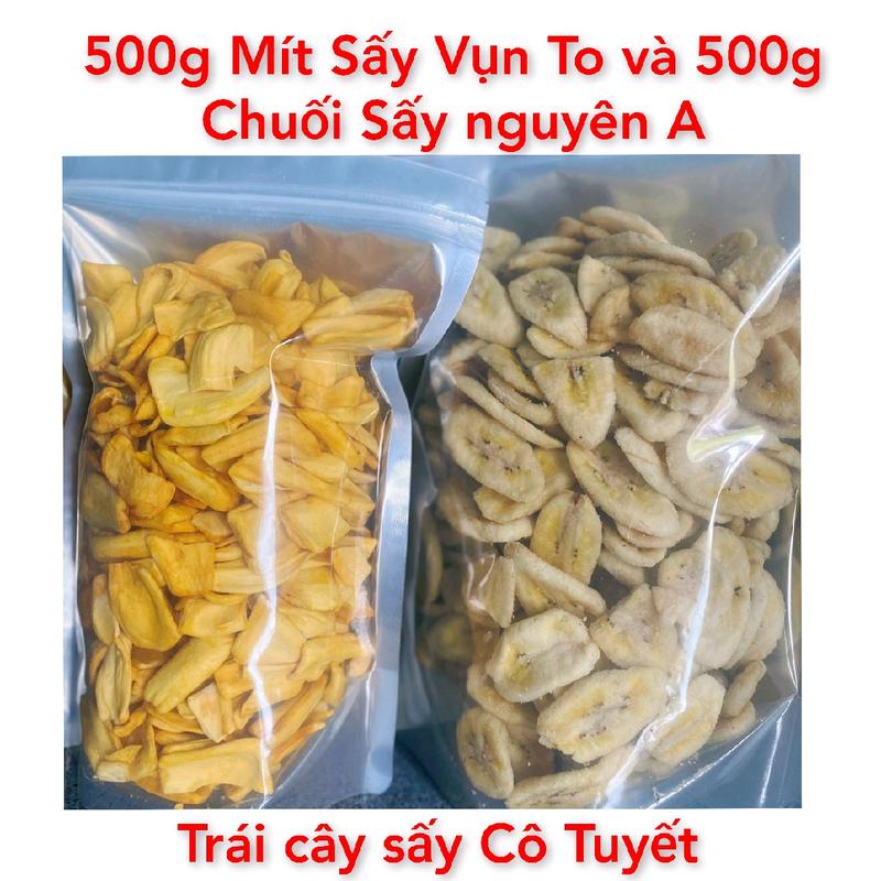 Combo 500g Mít Sấy Vụn To và 500g Chuối Sấy Nguyên miếng - đóng gói bằng túi zipper bạc