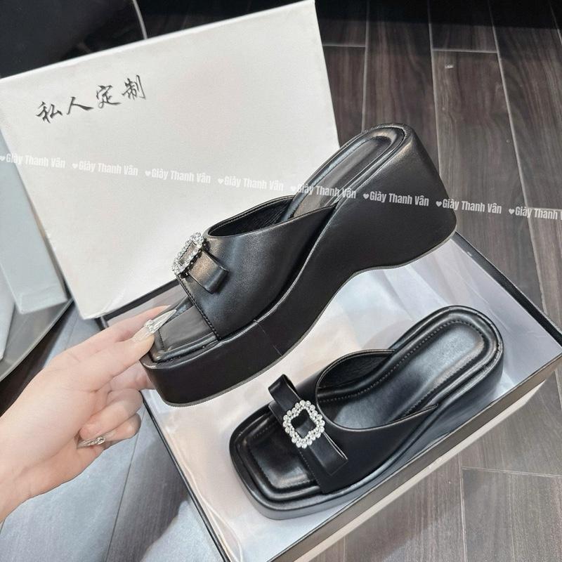 Product Introduction of Dép khoá nơ mũi vuông khoá đá cao 7phân (D0220) 6