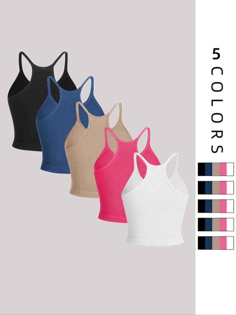 Product Introduction of Women's Plain Round Neck Crop Sports Tennis Vest, Sporty  Comfortable  Breathable Sleeveless Ribbed Crop Cami Top for Gym Workout, Running Vest, Women's Tops, Summer Outfits 2024, Running Vest, Ladies Pickleball Sportswear for Summer, Summer Gym Clothing 7