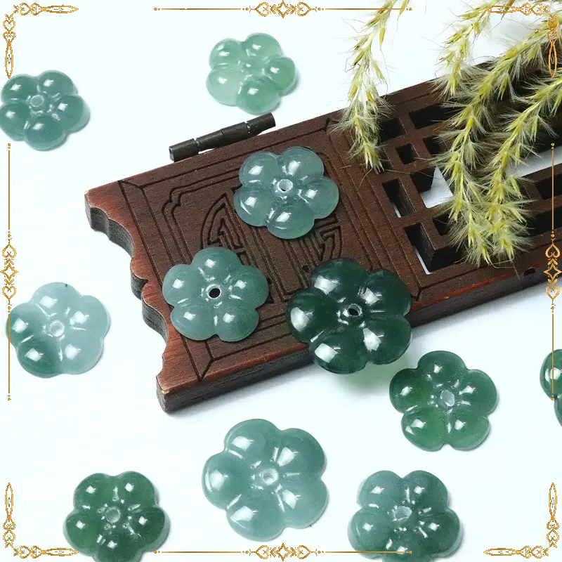 Đá Lam Ngọc Khắc Hoa Năm Cánh Jadeite Myanmar Type A Xâu Vòng, Dây Đeo, Làm Phụ Kiện Thời Trang - Halj Store 2
