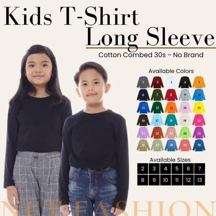 KAOS POLOS ANAK LENGAN PANJANG COTTON COMBED 30S BAJU KAOS KIDS UMUR 2-13 TAHUN / Kaos Polos Anak Kecil Lengan Panjang AN H4