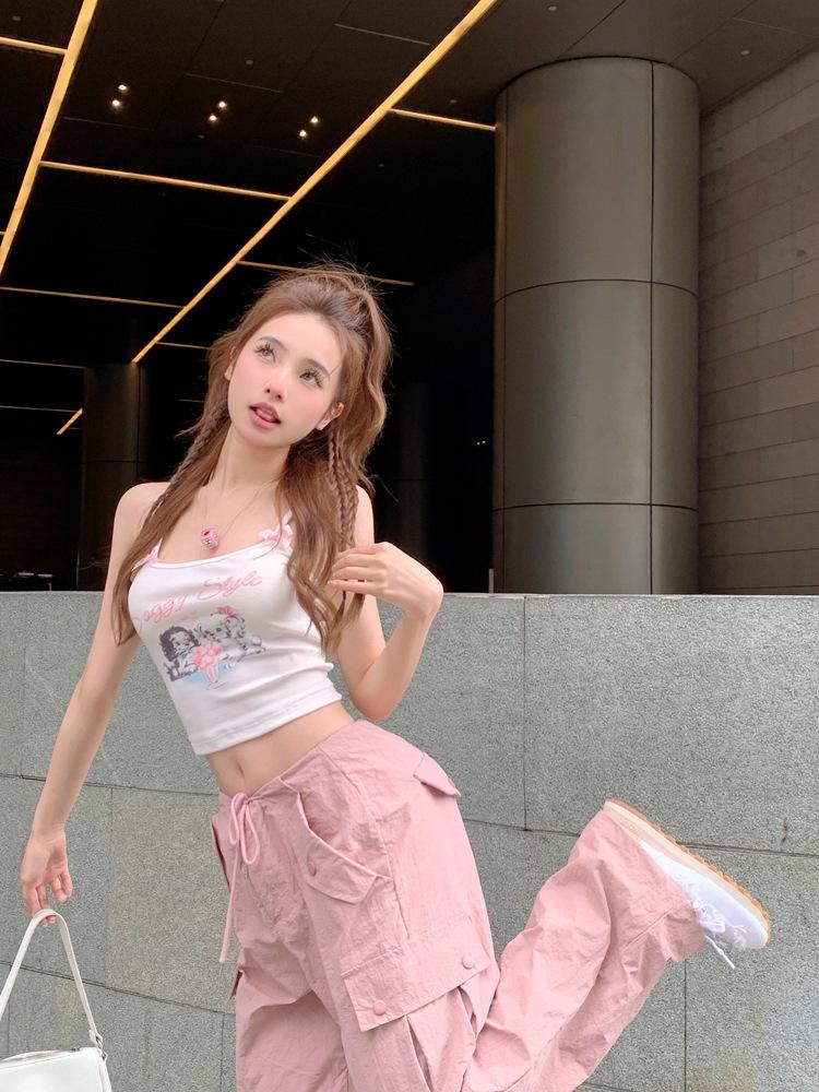 Product Introduction of Popular Pure Sexy Sling Vest with Chest Pad Cute Printed Cartoon White Hot Girl Beauty Back Inner Wear Outer Wear Women 17