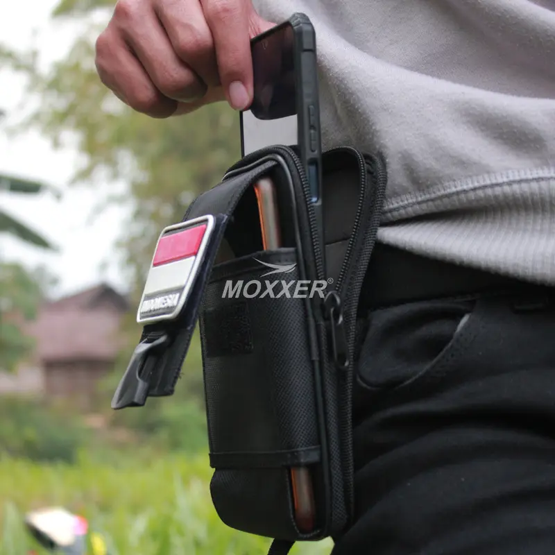 Sarung Tempat Hp Pinggang Pria Free Logo Perekat Tas Dompet Handpone Pinggang Doble Slot Resliting Pouch hp Cowok Kanvas Canvas 2