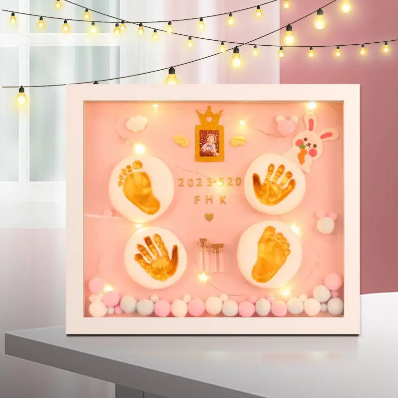Baby Baby Handprint and Footprints Stained Paper Photo Frame DIY | Souvenir Full Moon Hand Footprints Photo Frame | Baby Commemorative Left Seal One Year Old Birthday Gift