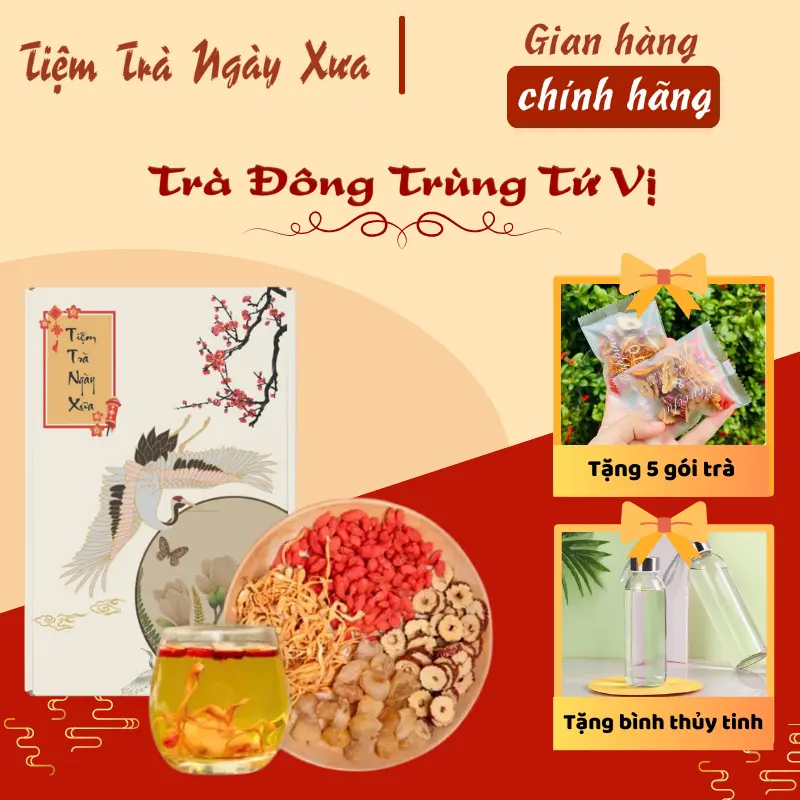 [Tặng Bình Thủy Tinh Và 5 Gói] Mua Combo 30 Gói Trà Đông Trùng Tứ Vị - Tiệm Trà Ngày Xưa 0