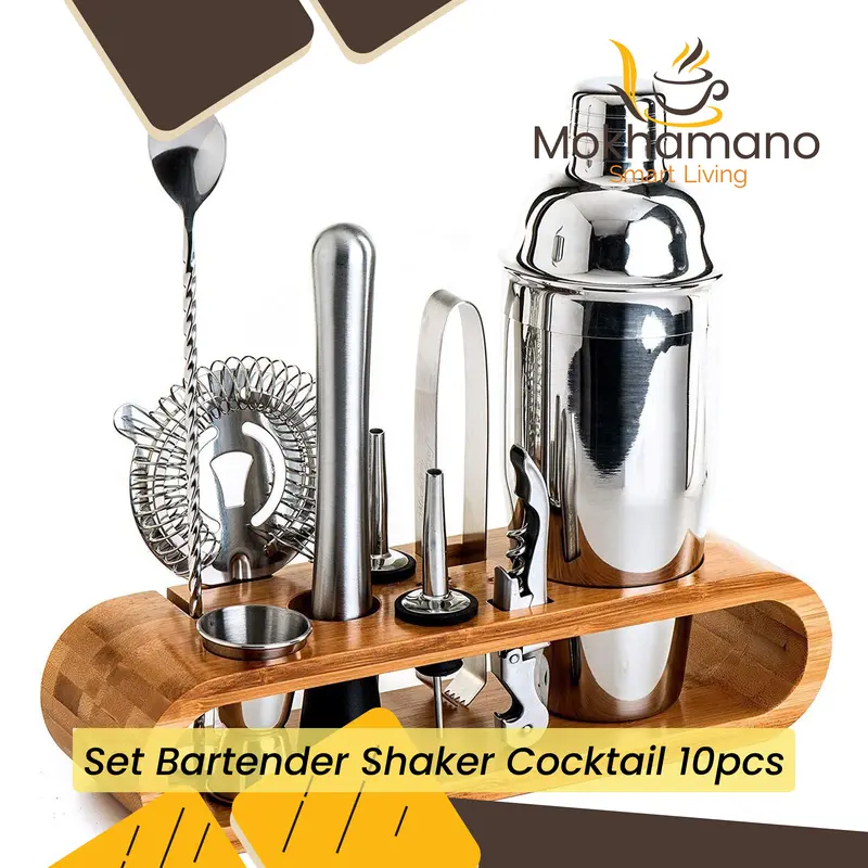 MOKHASTOCK Bartender Shaker Cocktail Paket Lengkap Alat Keperluan Bartender Cobler 10pcs 0