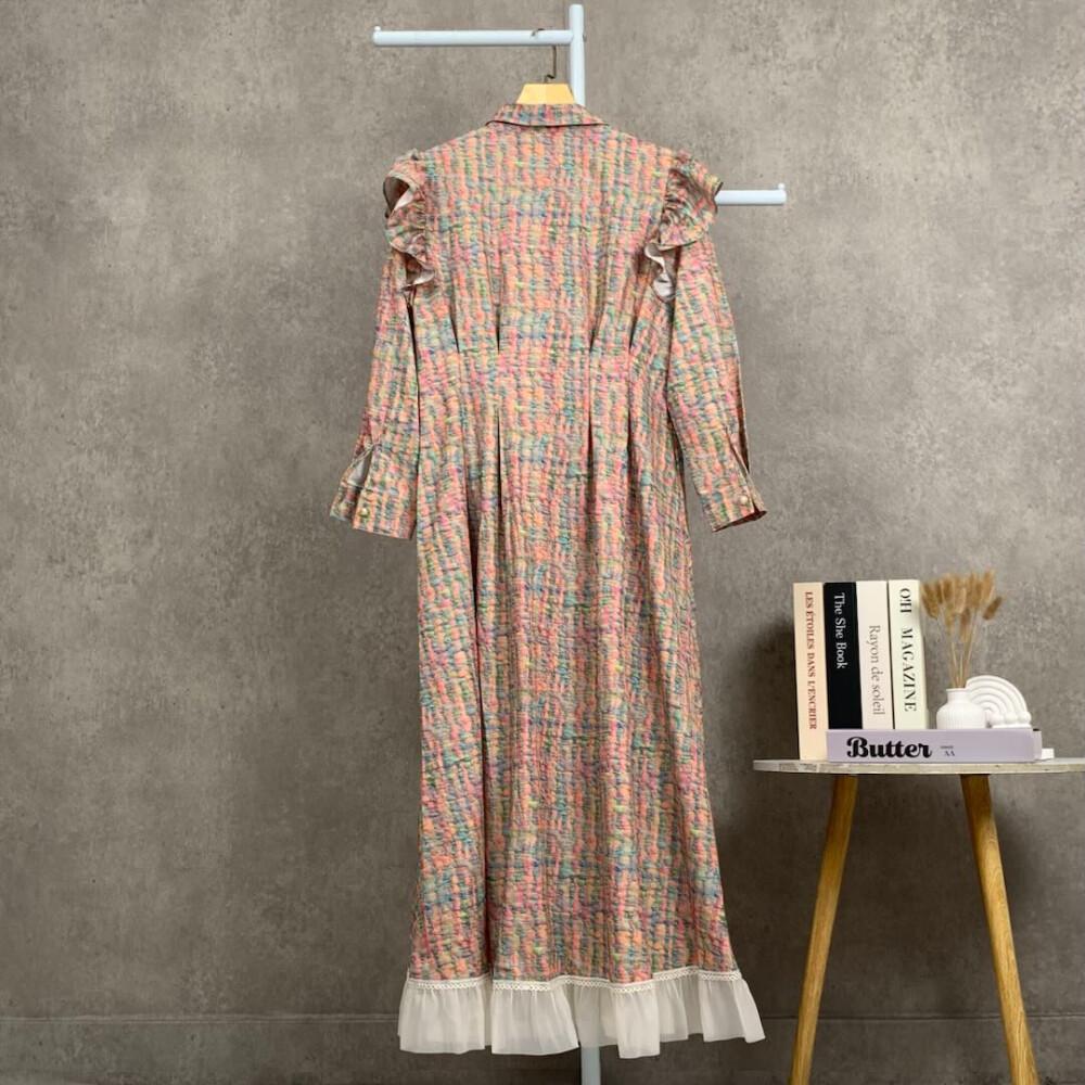 [NEW]FADFAD Women's Long Sleeve Printed Pleated Patchwork Casual Shirt Dress