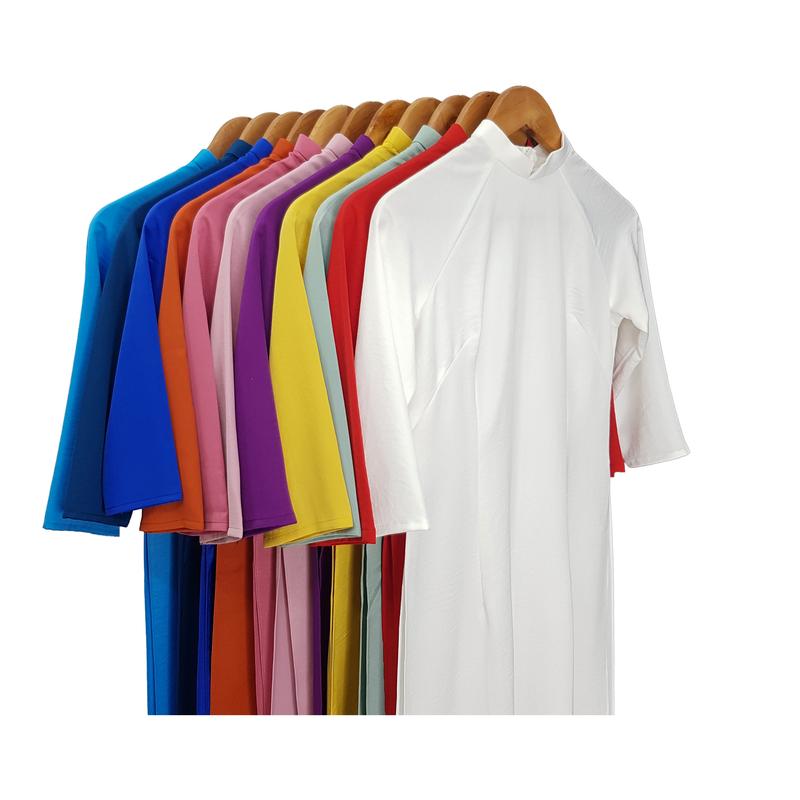 Áo dài truyền thống nữ trơn 2 tà cổ cao 2cm lụa tây thi may sẵn (không kèm quần) - Áo Dài Khánh Huyền