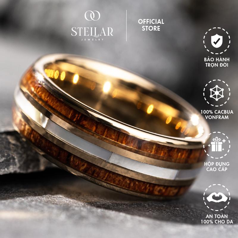 Nhẫn Phong Thuỷ Vĩnh Cửu Stellar "The Polaris" Mệnh Thổ- Đa Tầng Vân Gỗ Ngọc Trai - Chất Liệu Vonfram