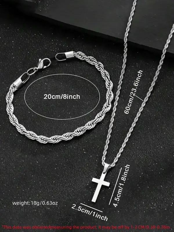 Cross Pendant Necklace & Twist Design Bracelet, Fashion Jewelry Set for Party, Daily Clothing Decor, Trendy All-match & Exquisite Jewelry for Birthday Gift 5