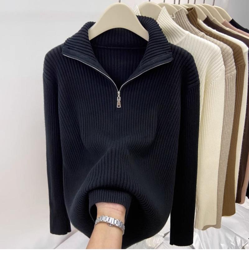 Product Introduction of 200 Wearable plus Size Polo Top Women's Autumn and Winter Half-High Collar Half-Open Zipper Sweater Loose Slimming Sweater Fashion 24