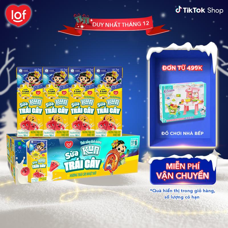  Kun Sữa trái cây chọn hương vị: Cam Nho Trái Cây Dâu  thùng 48 hộp x 180ml  