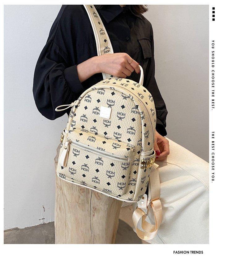 Product Introduction of 2024 factory wholesale Women's backpack Korean-style fashion Pu retro classic presopbackpack letter rivet women's backpack 1