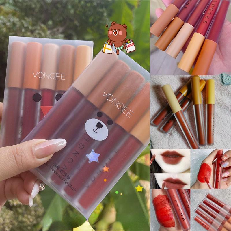 Bộ Son Kem Sương Mềm 5 Cái bộ Son Môi Son Kem Lì Lì Thiết Kế Hoạt Hình Gấu Lâu Trôi Bổ Sung Độ Ẩm Dưỡng Ẩm Thích Hợp Cho Học Sinh Giá Cả Phải Chăng Trang Điểm Môi Thanh Toán Khi Nhận Hàng
