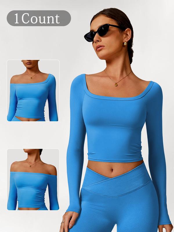 Women's Solid Color Sports Tee, Tight Fit Casual Active Long Sleeve Top for Yoga Gym Workout, Ladies Active Exercise Sportswear Fitness for All Seasons 5
